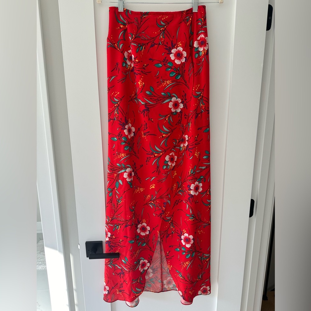 Red Floral Midi Skirt